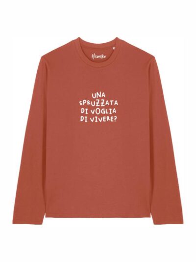 T-shirt Alba manica lunga con la scritta in patch a rilievo "una spruzzata di voglia di vivere?" - TAU07