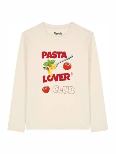 T-shirt Alba manica lunga con una forchetta, dei pomodori e la scritta "pasta lover club " - TAU18