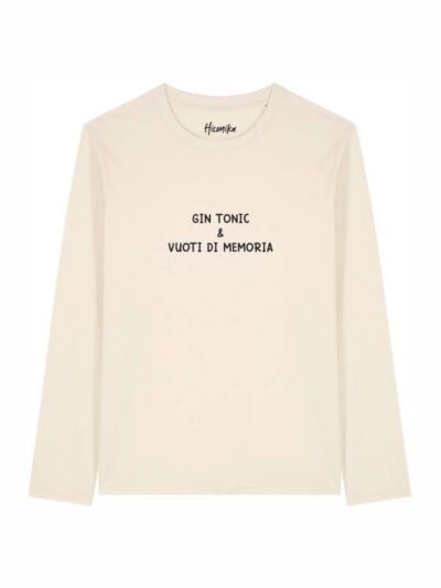 T-shirt Alba manica lunga con la scritta in patch a rilievo "gin tonic e vuoti di memoria" - TAU22