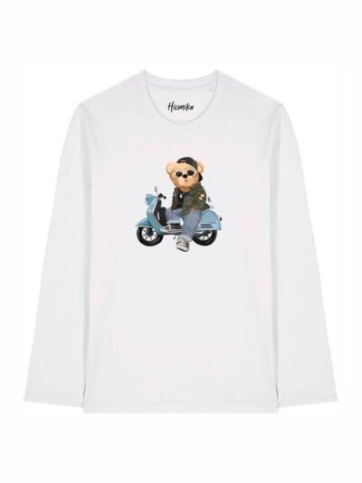 T-shirt Alba manica lunga con un orsetto su uno scooter - TAU09