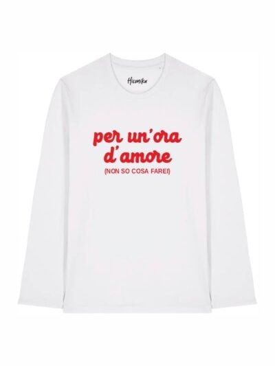 T-shirt Alba manica lunga con la scritta in patch a rilievo "per un'ora d'amore non so cosa farei" - TAU13