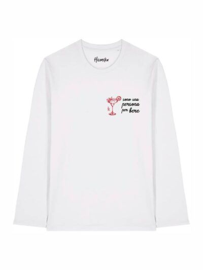 T-shirt Alba manica lunga con un cocktail e la scritta "sono una persona per bere" - TAU17