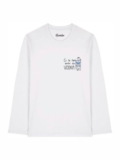 T-shirt Alba manica lunga con una bottiglia e la scritta "ce la farò anche sta vodka" - TAU25