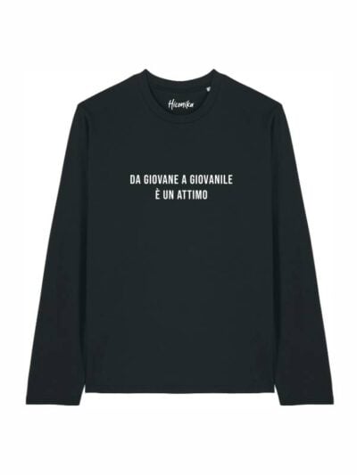 T-shirt Alba manica lunga con la scritta in patch a rilievo "da giovane a giovanile è un attimo" - TAU16