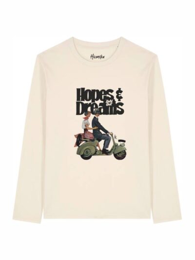 T-shirt Alba manica lunga con due persone su uno scooter e la scritta "hopes and dreams" - TAU26