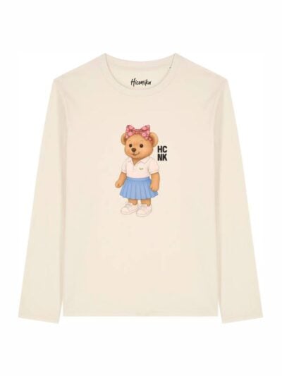 T-shirt Alba manica lunga con un orsetto e la scritta “hcnk” in patch - TA047