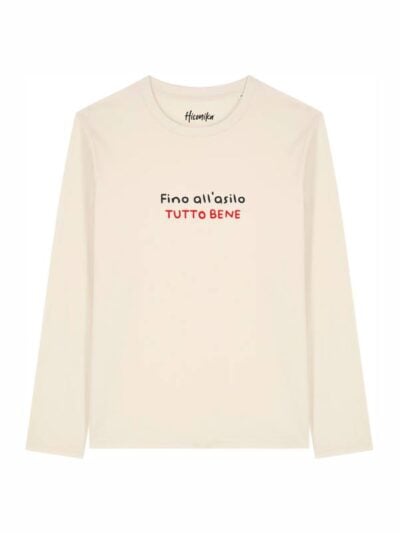 T-shirt Alba manica lunga con la scritta “fino all'asilo tutto bene” in patch - TA035