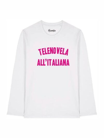 T-shirt Alba manica lunga con la scritta “telenovela all'italiana” in patch - TA049
