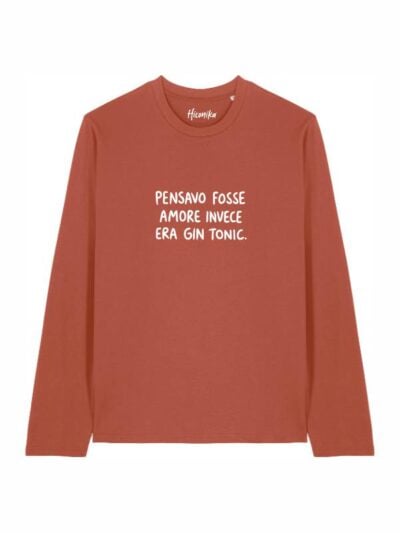 T-shirt Alba manica lunga con la scritta in patch a rilievo "pensavo fosse amore invece era gin tonic" - TAU03