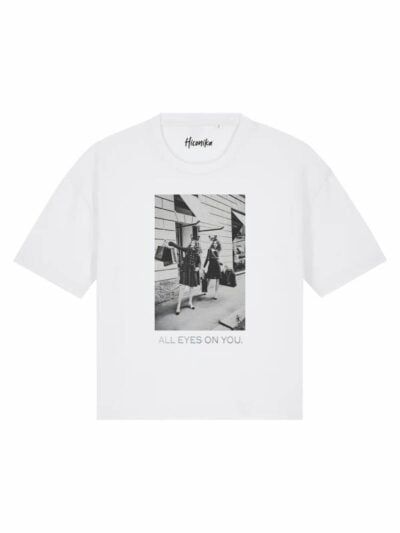 T-Shirt donna Stella stile vintage con due ragazze e la scritta “all eyes on you” in reflex - TS001