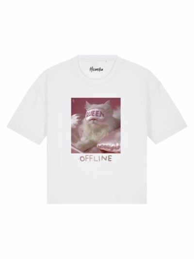 T-Shirt donna Stella con un gatto e la scritta “offline” in reflex – TS010