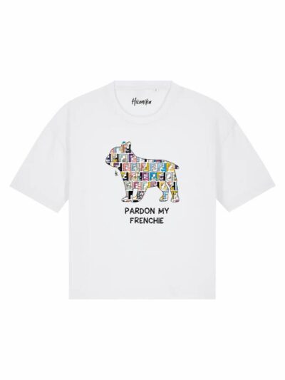 T-Shirt donna Stella con un bulldog francese e la scritta “pardon my frenchie” in glitter – TS015