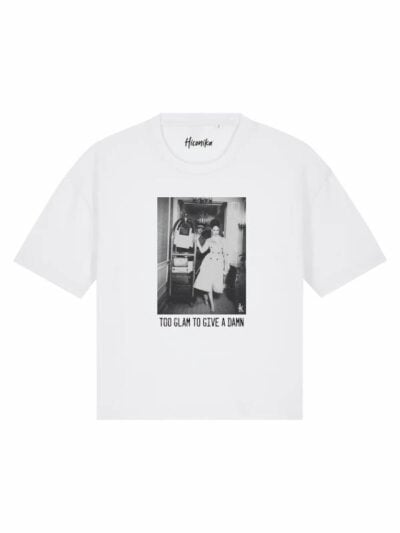 T-Shirt donna Stella con stampa vintage e la scritta “too glam to give a damn” in glitter – TS018