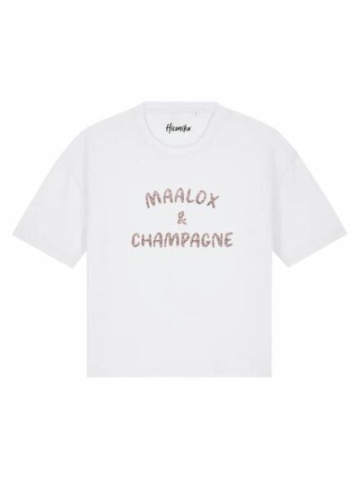 T-Shirt donna Stella con la scritta “maalox and champagne” in glitter – TS023
