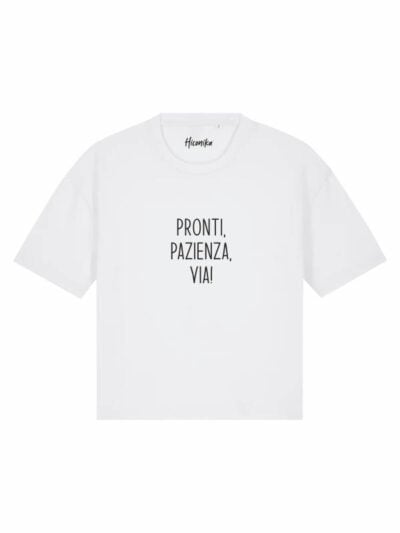T-Shirt donna Stella con la scritta “pronti, pazienza, via!” in patch – TS026