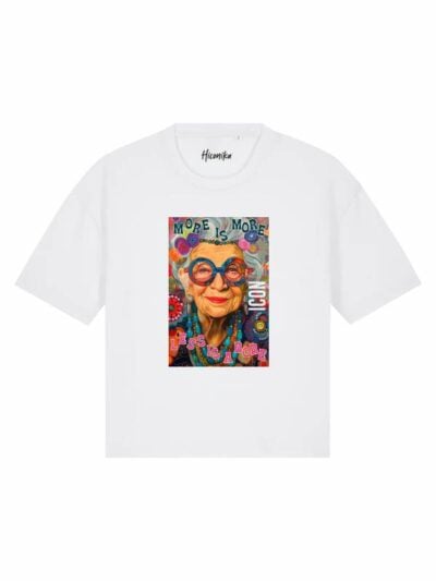 T-Shirt donna Stella con tributo a Iris Apfel e la scritta “icon” in glitter – TS027