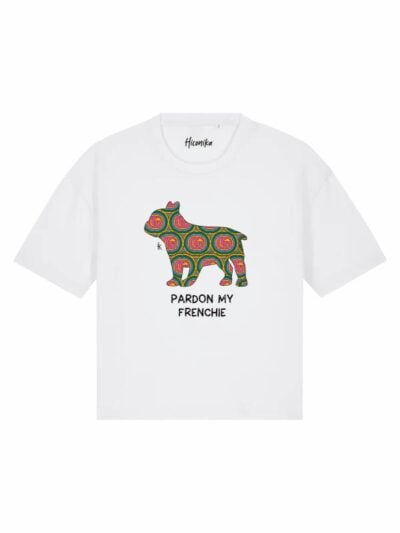 T-Shirt donna Stella con un bulldog francese e la scritta “pardon my frenchie” in glitter – TS029