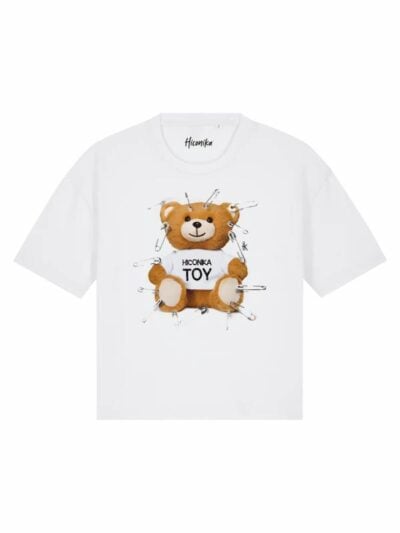 T-Shirt donna Stella con un orsetto e la scritta “hiconika toy” in glitter – TS034