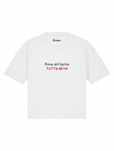 T-Shirt donna Stella con la scritta “fino all'asilo tutto bene” in patch – TS035