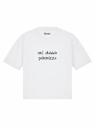 T-Shirt donna Stella con la scritta "nel dubbio polemizzo" in patch – TS039