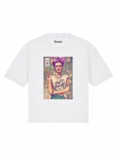 T-Shirt donna Stella con Frida Kahlo e la scritta “icon” in glitter – TS041