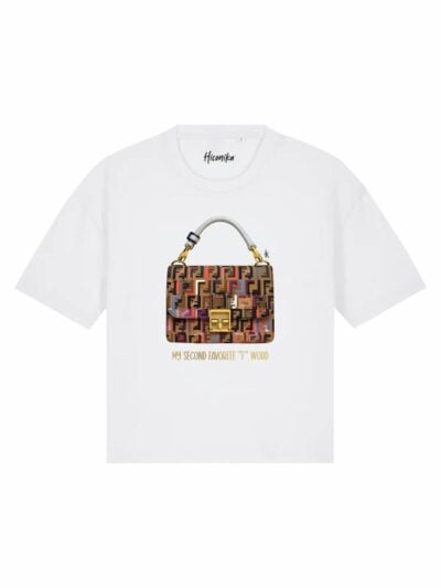 T-Shirt donna Stella con una borsa e la scritta “my second favorite f word” in reflex – TS045