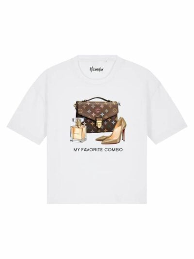 T-Shirt donna Stella con accessori da donna e la scritta “my favorite combo” in glitter – TS050