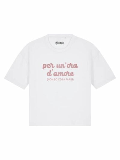 T-Shirt donna Stella con la scritta “per un'ora d'amore non so cosa fare” in glitter – TS051
