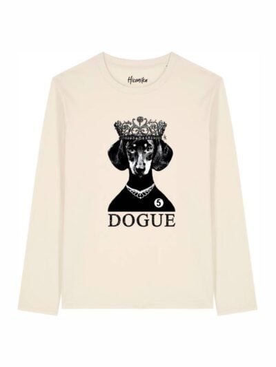T-shirt Alba manica lunga con un cane che indossa una corona e la scritta “dogue” in glitter - TA043