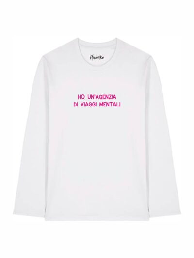 T-shirt Alba manica lunga con la scritta “ho un'agenzia di viaggi mentali” in patch - TA021