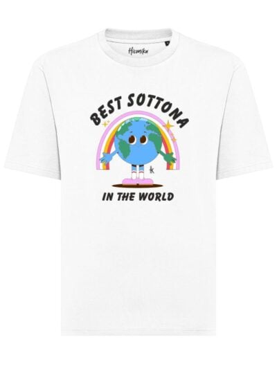 T-shirt unisex Axis con il mondo, un arcobaleno e la scritta "Best sottona in the world" – CU05