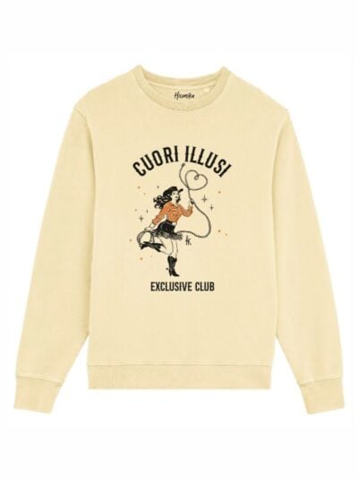 Felpa unisex Fiamma con una cowgirl e la scritta "Cuori illusi exclusive club" – CUF01