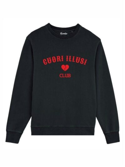 Felpa unisex Fiamma con un cuore spezzato e la scritta in patch a rilievo "Cuori illusi club" – CUF10