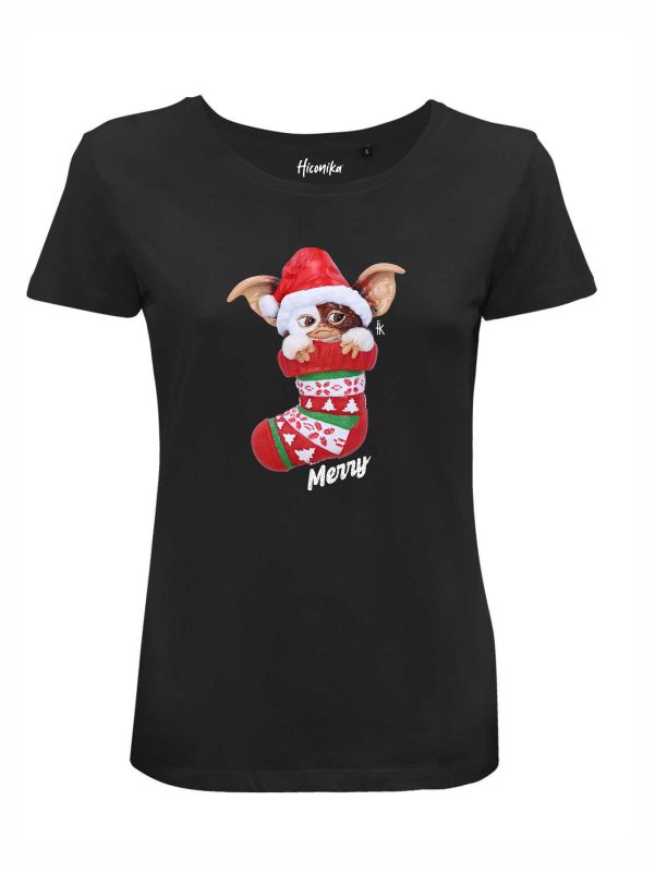 T-shirt donna Lady 2.0 con Gizmo Gremlins e la scritta in patch a rilievo "Merry" - CHD03 - immagine 4