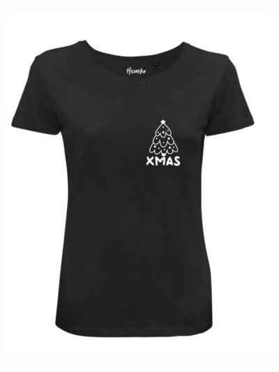 T-shirt donna Lady 2.0 con un albero natalizio e la scritta in patch a rilievo "xmas" lato cuore - CHD16