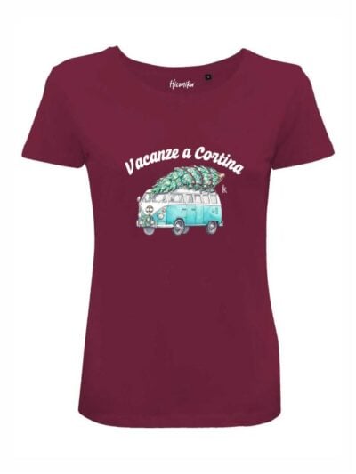 T-shirt donna Lady 2.0 con un camper e la scritta in patch a rilievo "Vacanze a Cortina" - CHD17