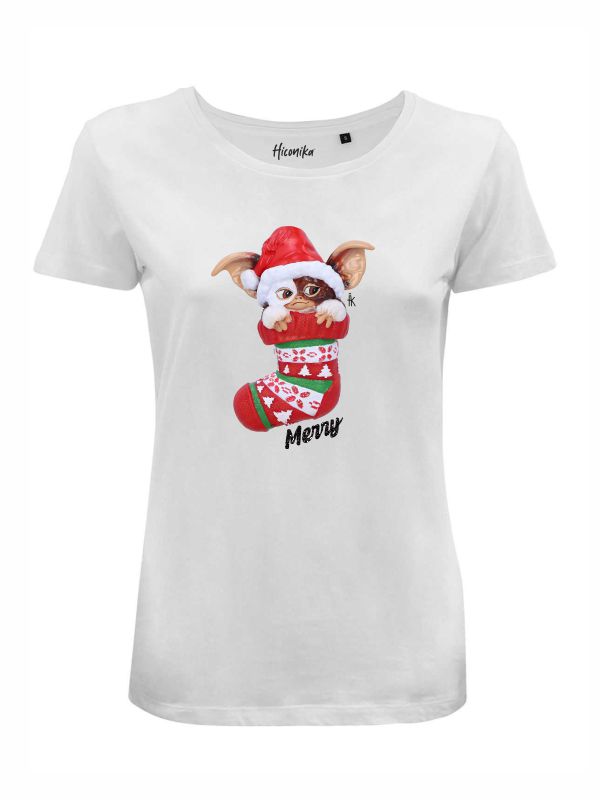 T-shirt donna Lady 2.0 con Gizmo Gremlins e la scritta in patch a rilievo "Merry" - CHD03 - immagine 2