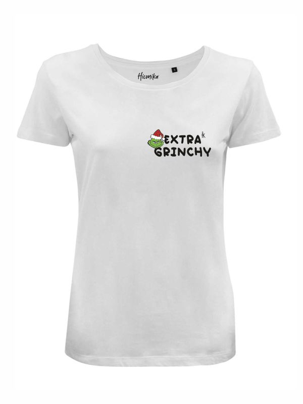 T-shirt donna Lady 2.0 con il Grinch e la scritta in patch a rilievo "extra grinchy" lato cuore - CHD06 - immagine 3