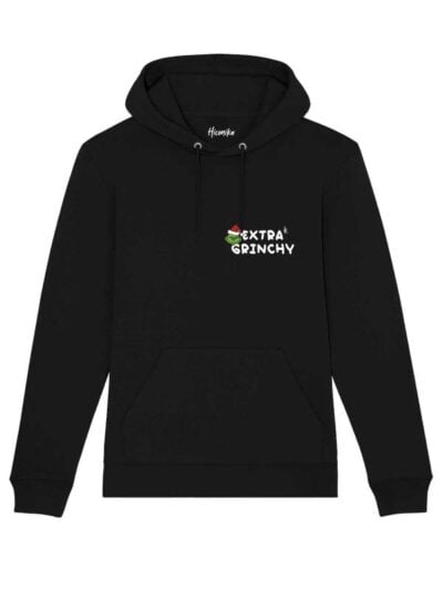 Felpa donna Lisbona con il Grinch e la scritta in patch a rilievo "extra grinchy" lato cuore - CHDF06