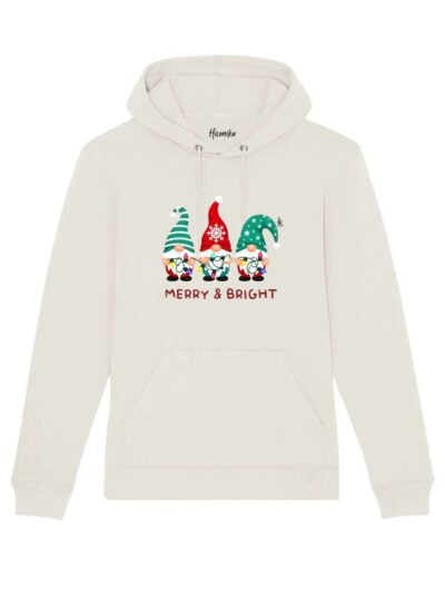 Felpa donna Lisbona con gli gnomi natalizi e la scritta in patch a rilievo "Merry & Bright" - CHDF08