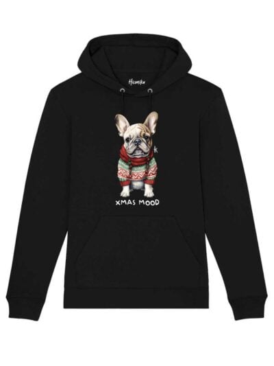 Felpa donna Lisbona con un bulldog francese e la scritta in patch a rilievo "xmas mood" - CHDF12