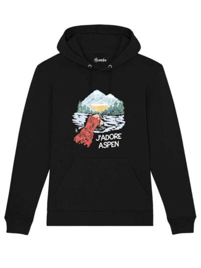 Felpa donna Lisbona con un paesaggio montano e la scritta in patch a rilievo "J'adore Aspen" - CHDF14