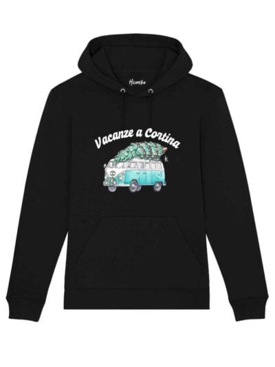 Felpa donna Lisbona con un camper e la scritta in patch a rilievo "Vacanze a Cortina" - CHDF17