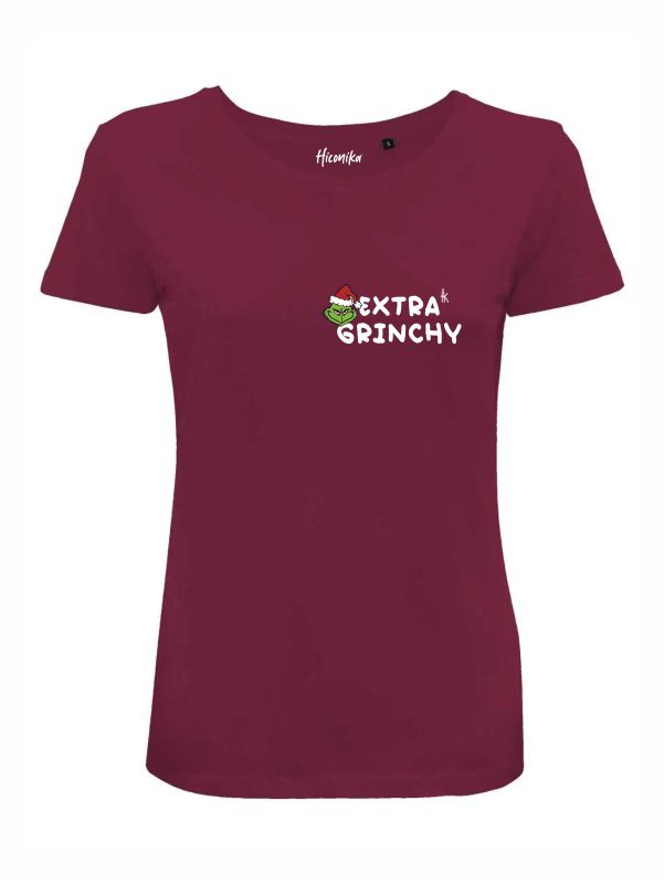 T-shirt donna Lady 2.0 con il Grinch e la scritta in patch a rilievo "extra grinchy" lato cuore - CHD06 - immagine 2