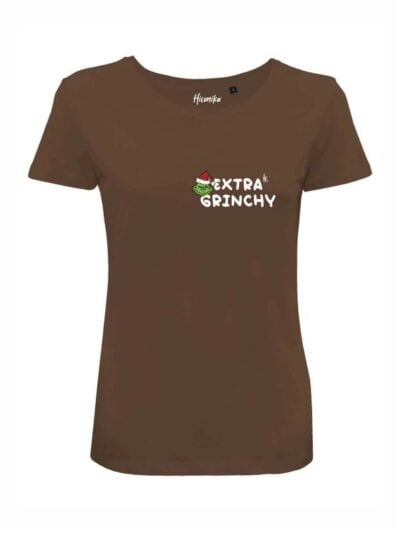 T-shirt donna Lady 2.0 con il Grinch e la scritta in patch a rilievo "extra grinchy" lato cuore - CHD06