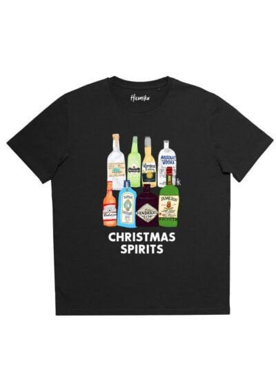 T-shirt uomo Prime con le bottiglie di alcolici e la scritta in patch a rilievo “Christmas spirits” – CHU11