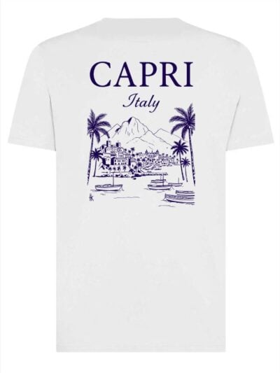 T-shirt uomo Moon con la scritta "Capri Italy" in patch a rilievo lato cuore e la stampa di Capri sulle spalle – TM030