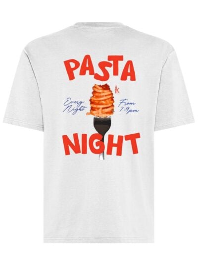 T-shirt uomo Axis con la scritta "pasta night" in patch a rilievo lato cuore e la stampa sulle spalle – TM007