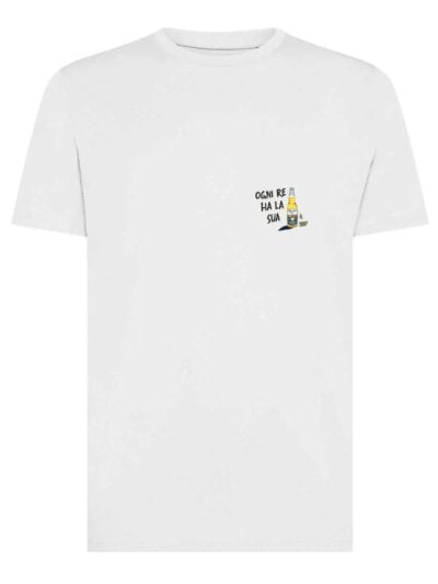 T-shirt uomo Moon con la stampa di una birra e la scritta "ogni re ha la sua" lato cuore – TM008