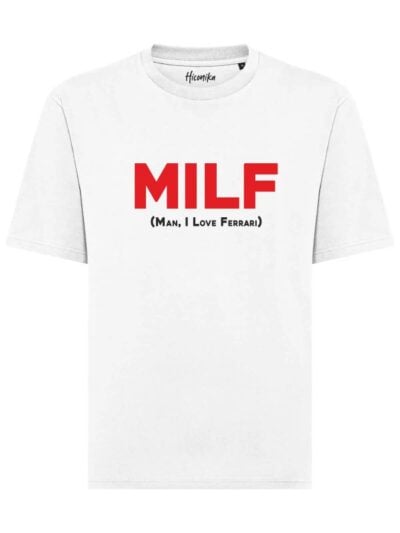 T-shirt uomo Axis con la scritta "Milf (Man, I Love Ferrari)" in patch a rilievo sul petto – TM015